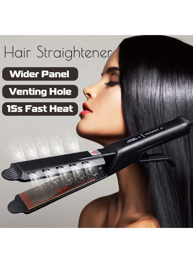 مكواة شعر مسطحة من التيتانيوم الاحترافي مع لوحات عريضة وبخار سريع وعرض LED - Image 2